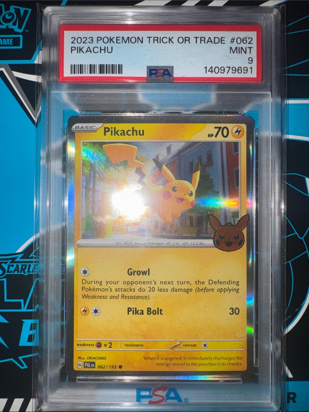 Pokemon Pikachu PSA 9 Graded Reverse Holo Trading Card Halloween Stamped 062/193